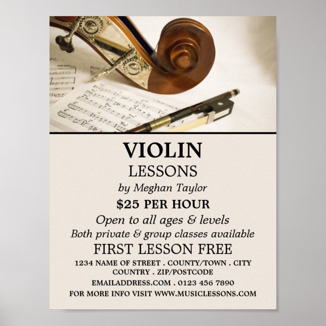 Poster Feuillet de notes pour violon, leçons de violon pu (Devant)