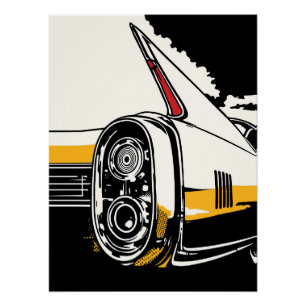 Poster Feux arrière de voiture rétro classique Illustrati
