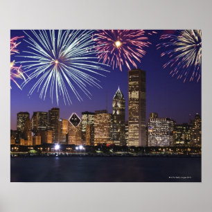 Poster Feux d'artifice au-dessus d'horizon de Chicago
