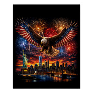 Poster Feux d'artifice de l'aigle chauve patriotique sur 