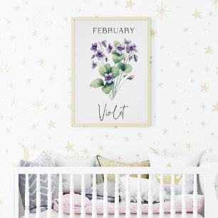 Poster Février Mois de naissance Violet Floral