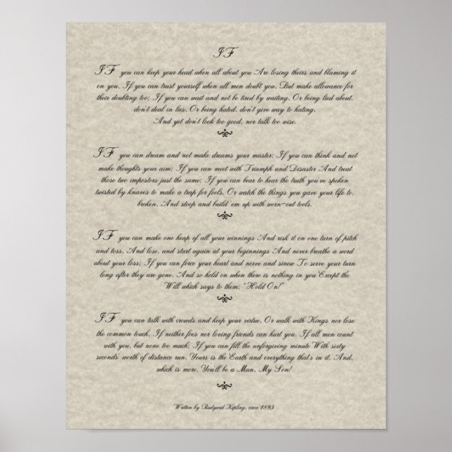 Poster FI Citation de Rudyard Kipling 1895 sur Parchment (Devant)