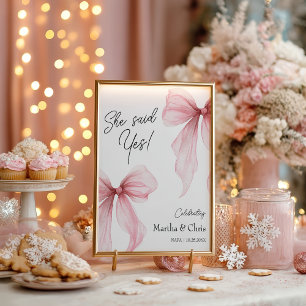 Poster Fiançailles modernes Elle a dit oui Ruban rose Coq