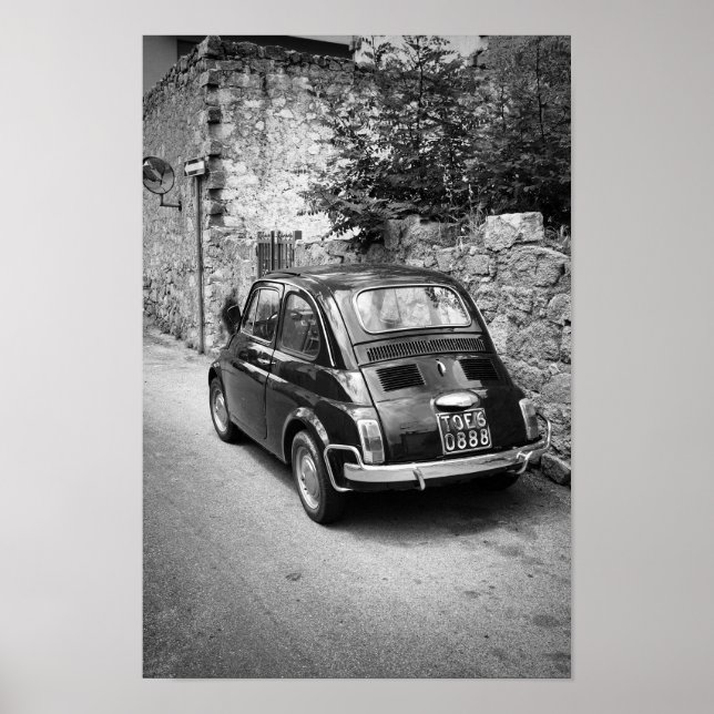 Poster FIAT 500 voiture en noir et blanc (Devant)