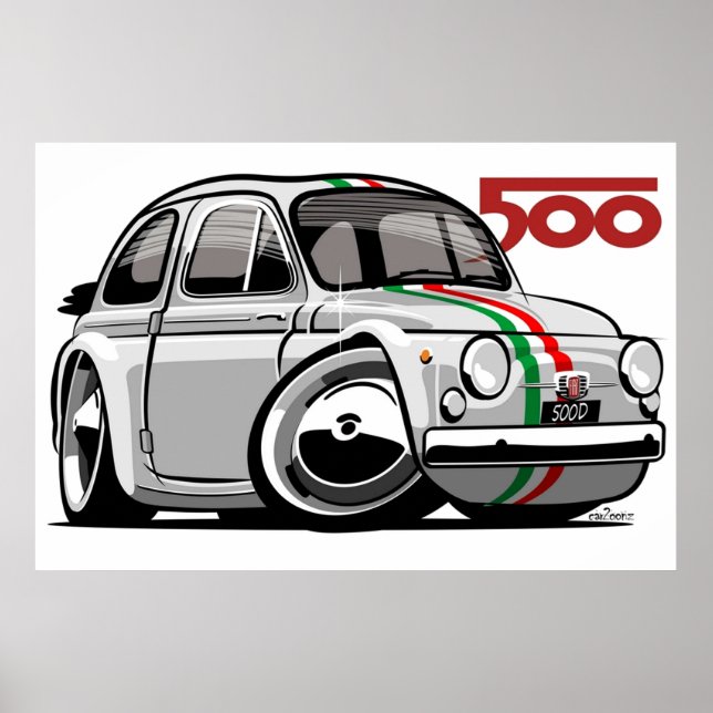 Poster Fiat 500D caricature blanche (Devant)