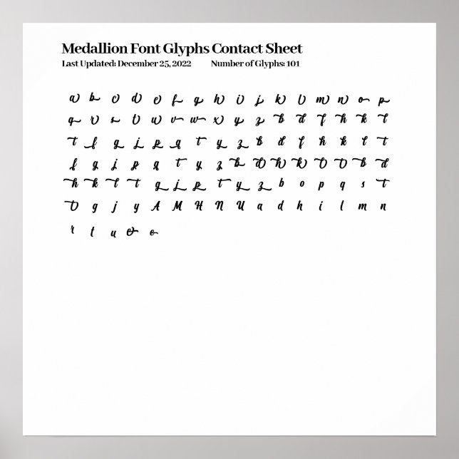 Poster Fiche de contact des glyphes de police de médaillo (Devant)