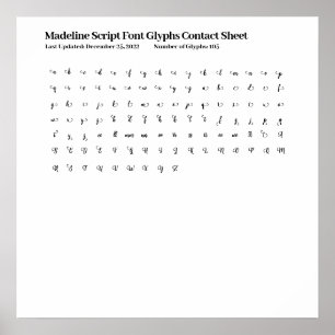 Poster Fiche de contact des glyphes de police de script d