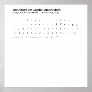 Poster Fiche de contact des glyphes de police Youthlove