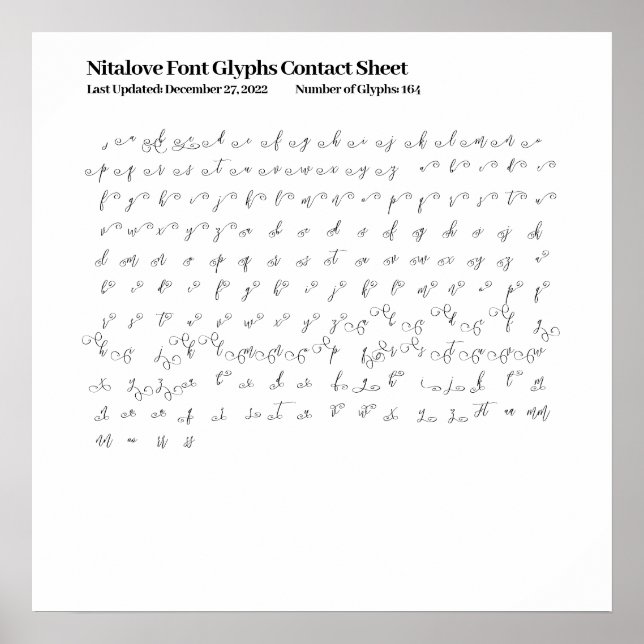 Poster Fiche de contact Nitalove Font Glyphes (Devant)