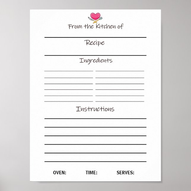 Poster Fiche de recettes de téléchargement instantané ou (Devant)