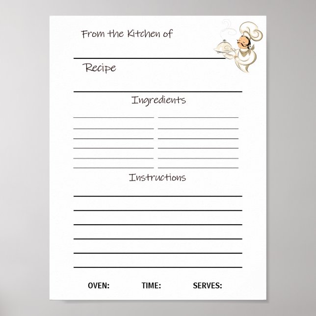 Poster Fiche de recettes de téléchargement instantané ou (Devant)