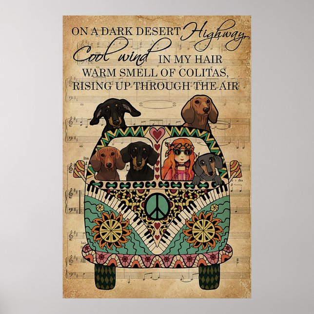 Poster Fiche musicale Cool Vent Dachshund cadeau chien ch (Devant)