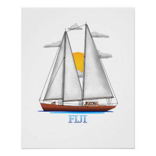 Poster Fidji Côtier Nautique Voile