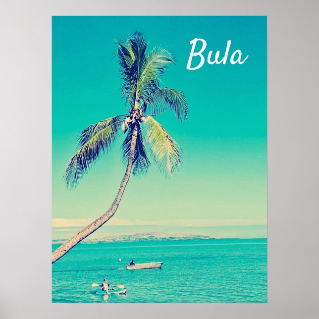 Poster Fidji tropical bula palmiers retro voyage imprimer (Devant)