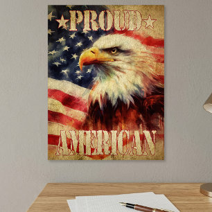 Poster Fier Américain. Bald Eagle et drapeau des États-Un