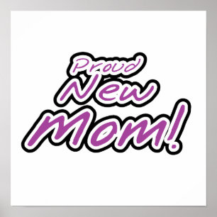 Poster Fier Nouveau maman Cadeaux de texte noir et pourpr