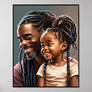Poster Fier Père noir et fille souriant