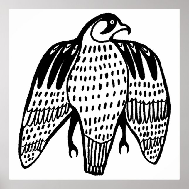 Poster Fierce Falcon ligne noire dessin en blanc (Devant)
