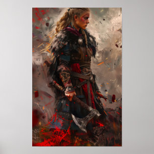 Poster Fierce Femelle Viking Guerrière tenant Viking Ax P