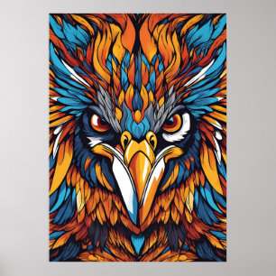 Poster Fierce Tribal Hawk - Plumes vibrantes & Yeux Fiery