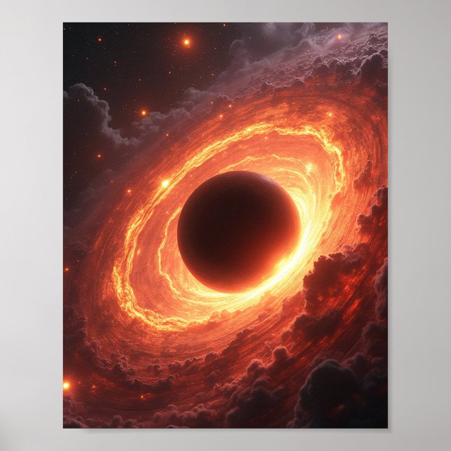 Poster Fiery Black Hole Space Vortex Cosmic Event Art (Devant)