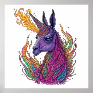 Poster Fiery Llama Unicorn Majesty
