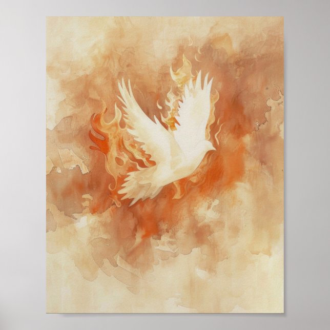 Poster Fiery Saint-Esprit Christian Aquarelle Mur Art (Devant)