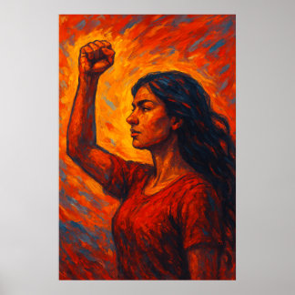 Poster Fiery, She Rises | Feminist Raised Fist Woman