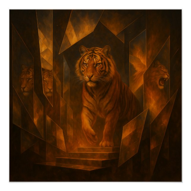 Poster Fiery Tiger in a Shattered Mirror Maze – GeoWild A (Devant)