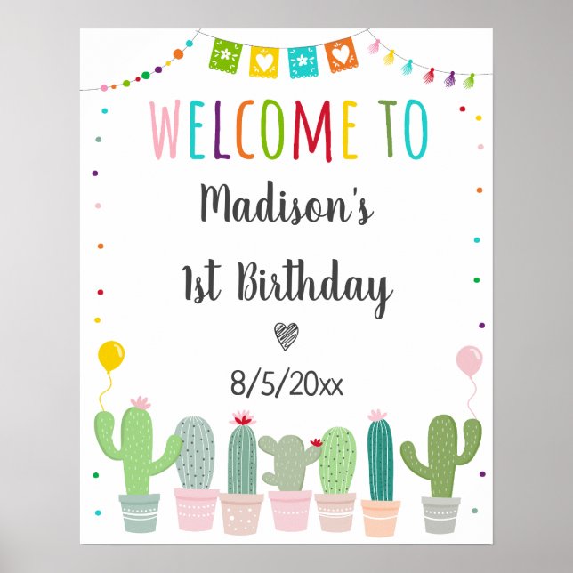 Poster Fiesta Cactus Fille Bienvenue d'anniversaire (Devant)