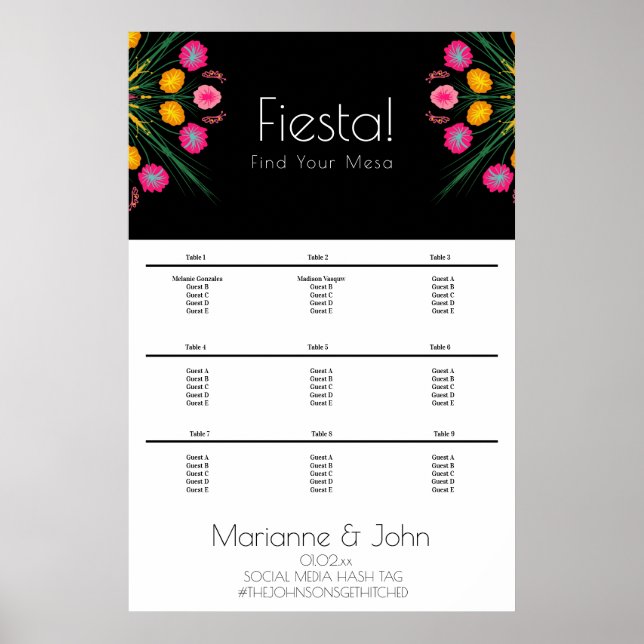 Poster Fiesta Mariage Anniversaire Mexicaine Carte de siè (Devant)