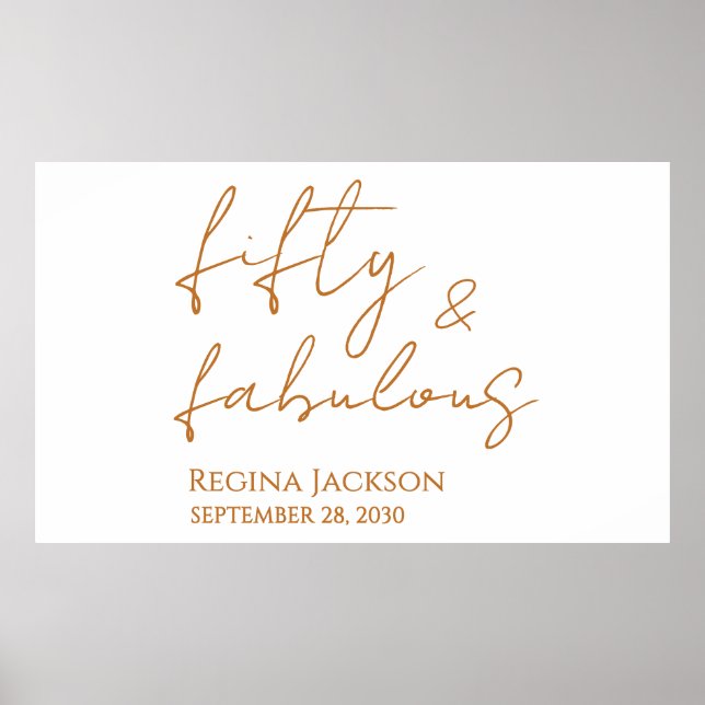 Poster Fifty And Fabulous Script Gold 50th Birthday Party (Devant)