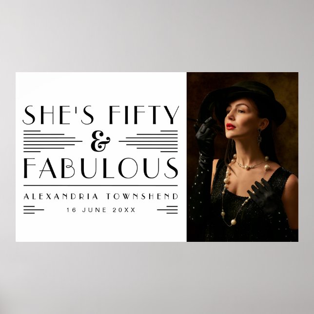 Poster Fifty & Fabulous Art Deco Photo 50th Birthday (Devant)