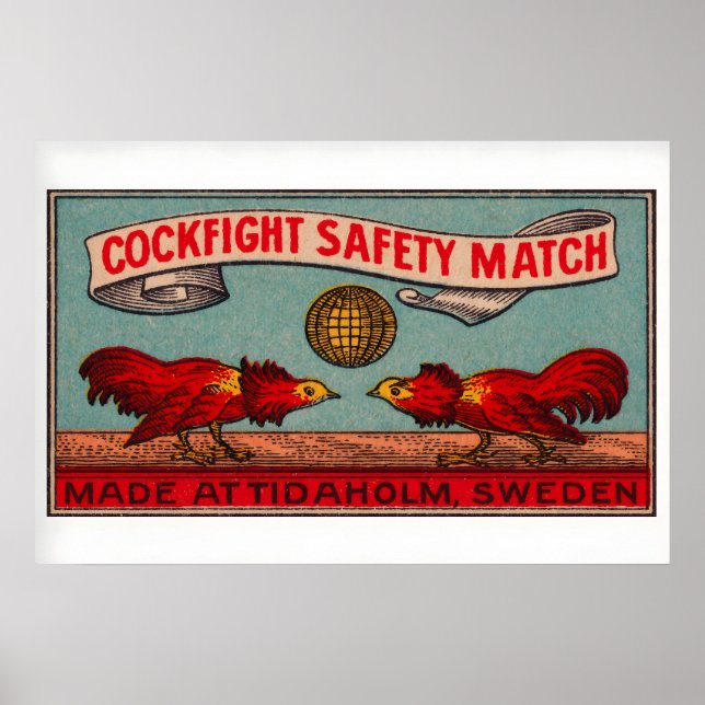 Poster Fighting Roosters - Matchbox Print - Sweden Wall (Devant)