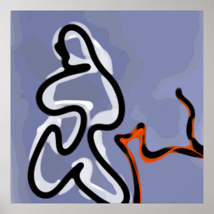 Poster Figure avec Feline : bleu Abstrait, orange, B & W