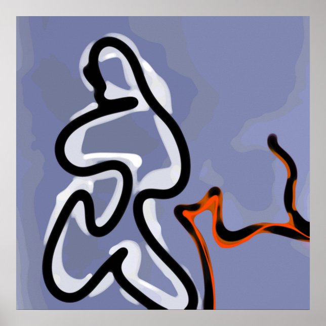 Poster Figure avec Feline : bleu Abstrait, orange, B & W (Devant)