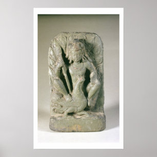 Poster Figure de Skanda avec son paon, collines du