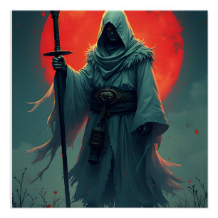 Poster Figure mystérieux encapuchonné sous la lune de san