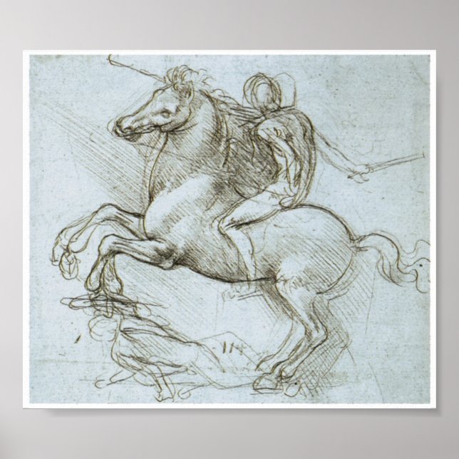 Poster Figure sur le cheval, Léonard de Vinci (Devant)