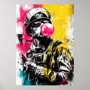 Poster Figure Tactique Urbaine Avec Bubble Gum Contempora