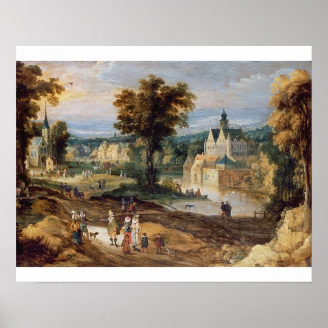 Poster Figurines dans un paysage avec village et bey chât (Devant)