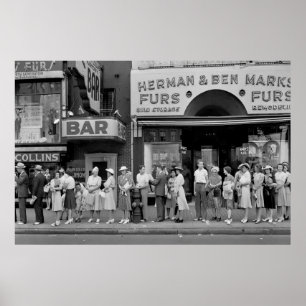 Poster File d'attente de bus à l'heure de pointe - Détroi