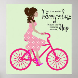 Poster Fille À Vélo Rose
