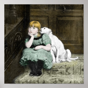 Poster Fille adorée par un chien