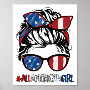 Poster Fille américaine 4 juillet chemise Usa Drapeau Pat