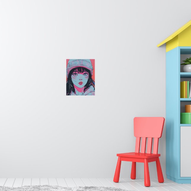 Poster Fille Anime Pastel en Bonnet d'Art (Pépinière 1)