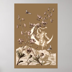 Poster Fille Art Nouveau sur croissant de lune par A. Sed