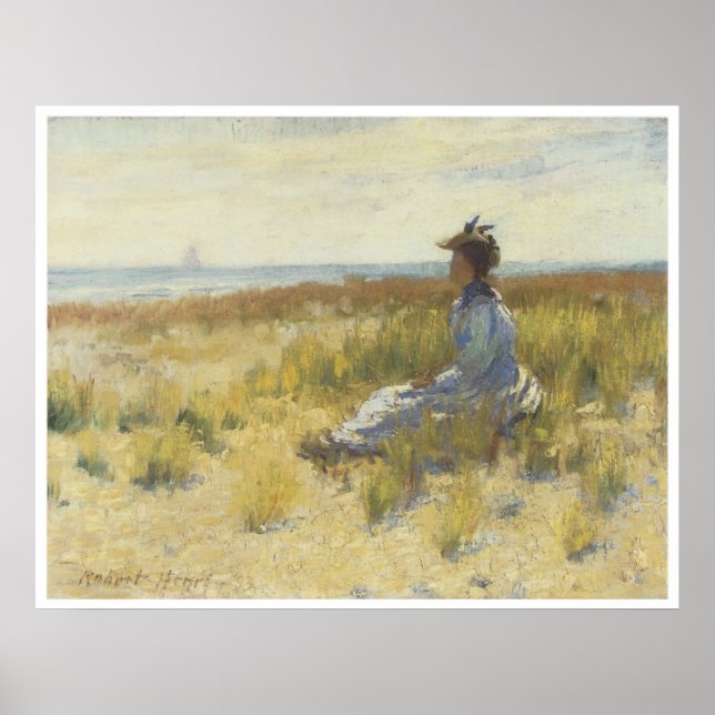 Poster Fille assise au bord de la mer, 1893 Robert Henri (Devant)