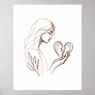 Poster Fille au coeur brisé - Dessin en ligne