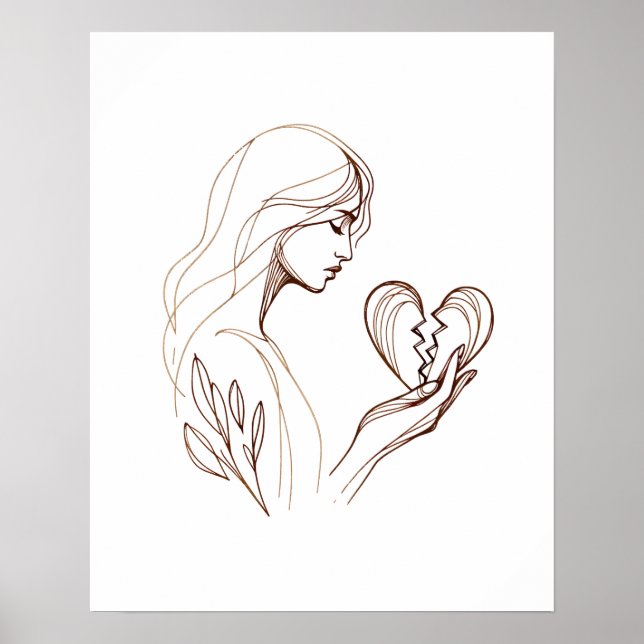 Poster Fille au coeur brisé - Dessin en ligne (Devant)
